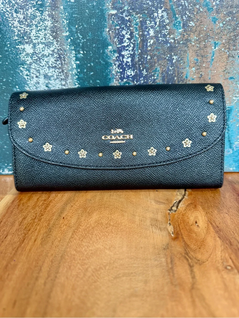 Coach‎ 2010s Western Chic Rivet Wallet Black Leather VGUC